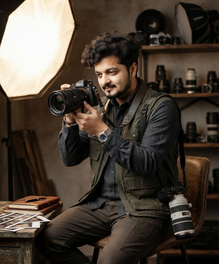 Nandeep behind the camera in the Dhruva Captures studio
